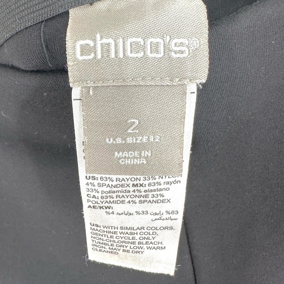 Chicos Size 2 US 12 Pull On Ponte Pants Black Stretch Slim Fit Slimming - Picture 3 of 9